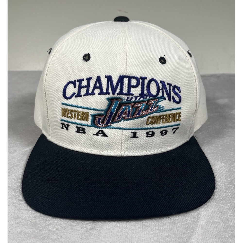 VTG 1997 Utah Jazz Western Conference Champions Snapback Hat NBA Green Bottom